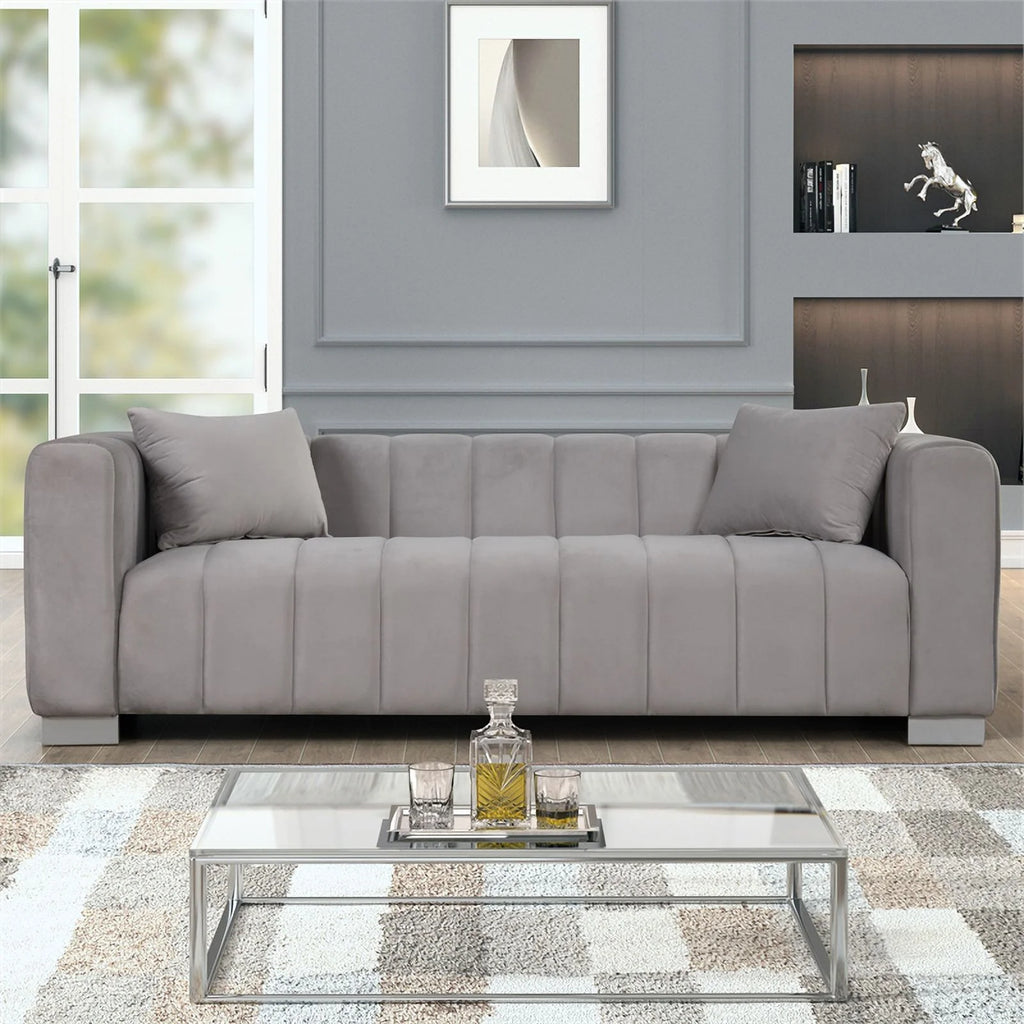 Light Gray Velvet 3 PC Sofa Loveseat Chair Set S928