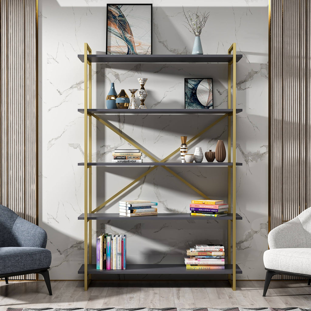Modern Bookcase Anthracite Gold M66725