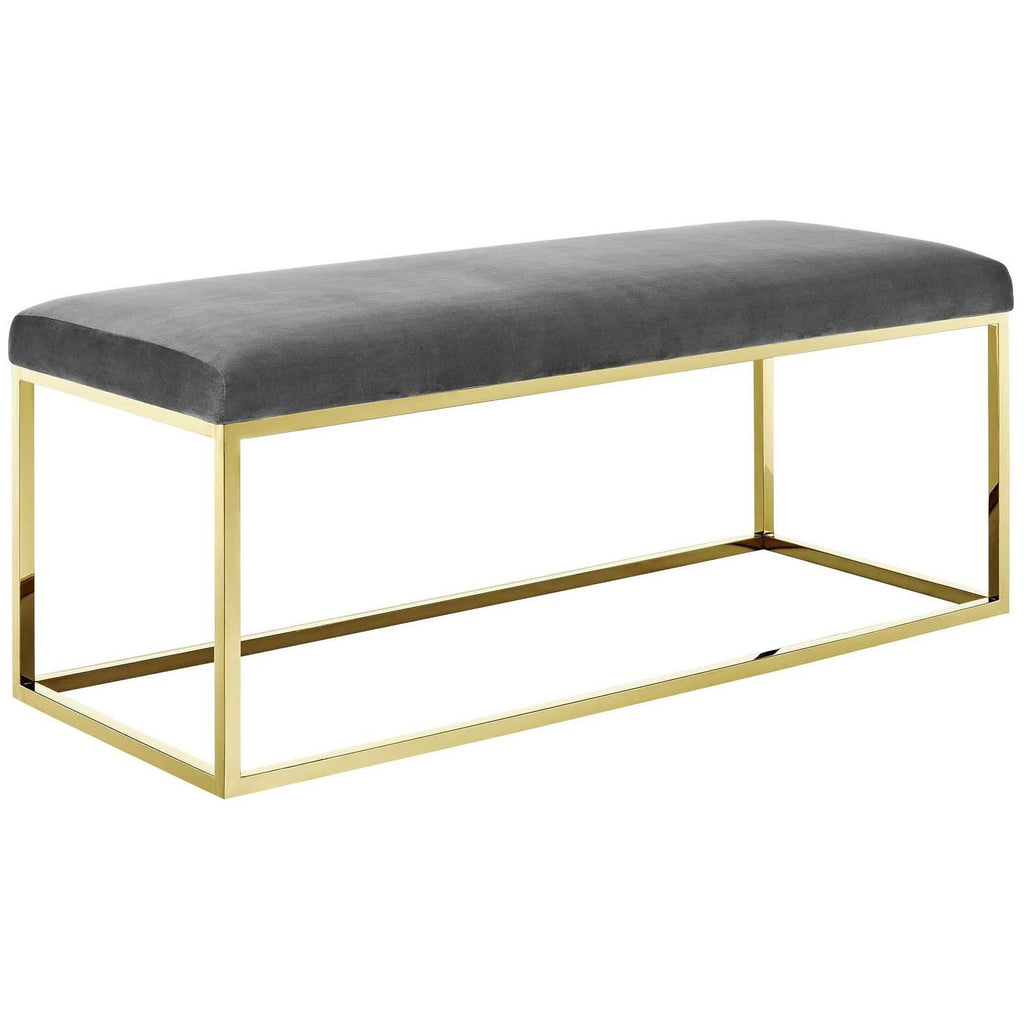 Gold Gray Fabric Bench T913419
