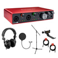 USB Audio Interface with Studio Headphones, Mic Stand, Headphone Holder, Pop Filter E1946