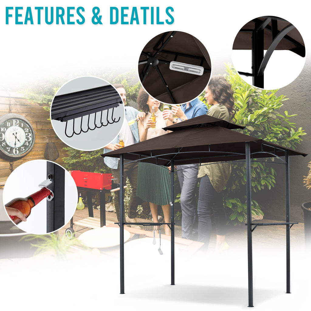 Brown Outdoor BBQ Grill Gazebo with LED Light O424592