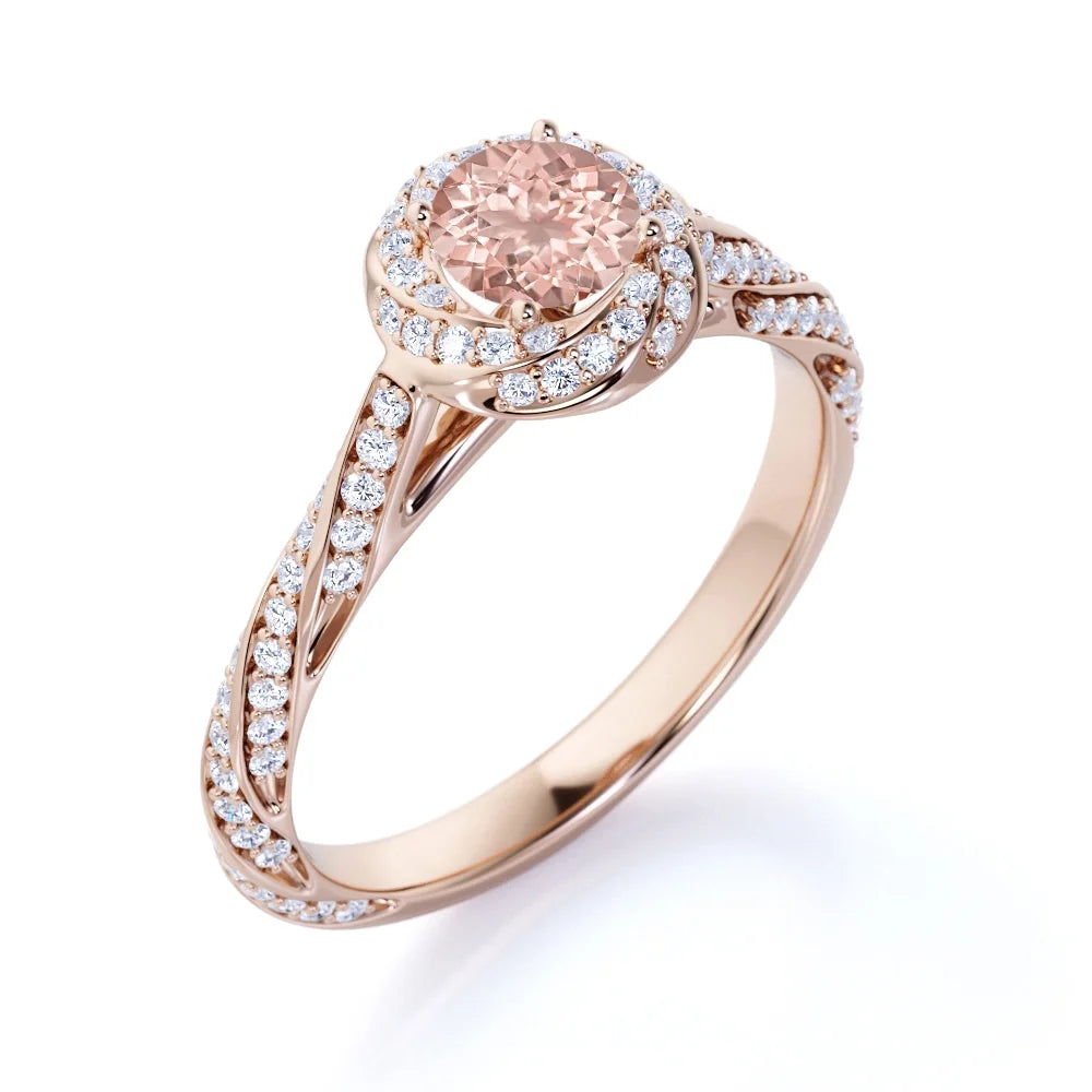 18K Rose Gold Plating over Silver Morganite and Moissanite Engagement Ring I314