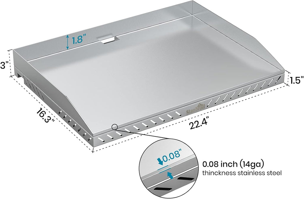 22 Inch Stainless Steel Table Top Gas Grill Griddle for 2 Burners Portable Propane Fueled Grill U4887