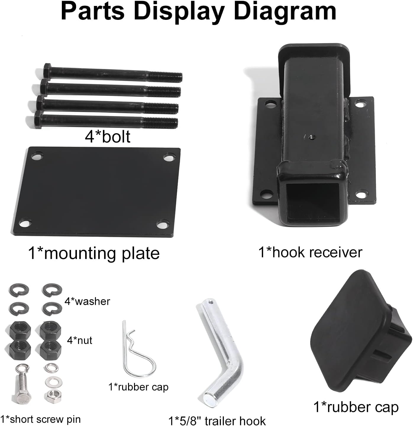 Bolt-on Bike Rack Carrier Hitch Receiver Adapter with Hitch Pin & Hitch Cover for 4-4.5 Beam, 2 Receiver Opening D4989