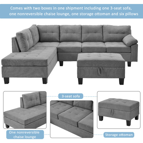 Grey Sectional Sofa Set with Chaise Lounge and Storage Ottoman O620763
