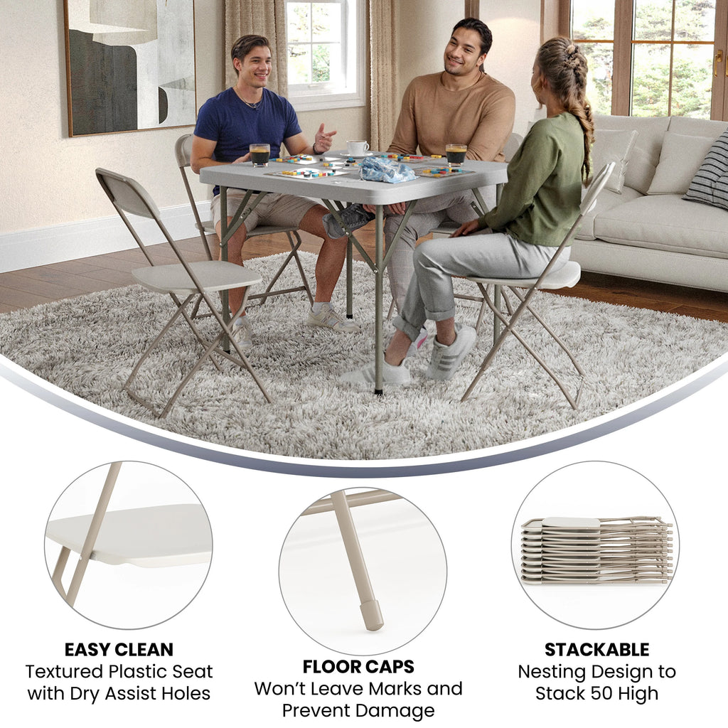 Beige Plastic Folding Chair 2 Pack 650LB Weight Capacity R37759