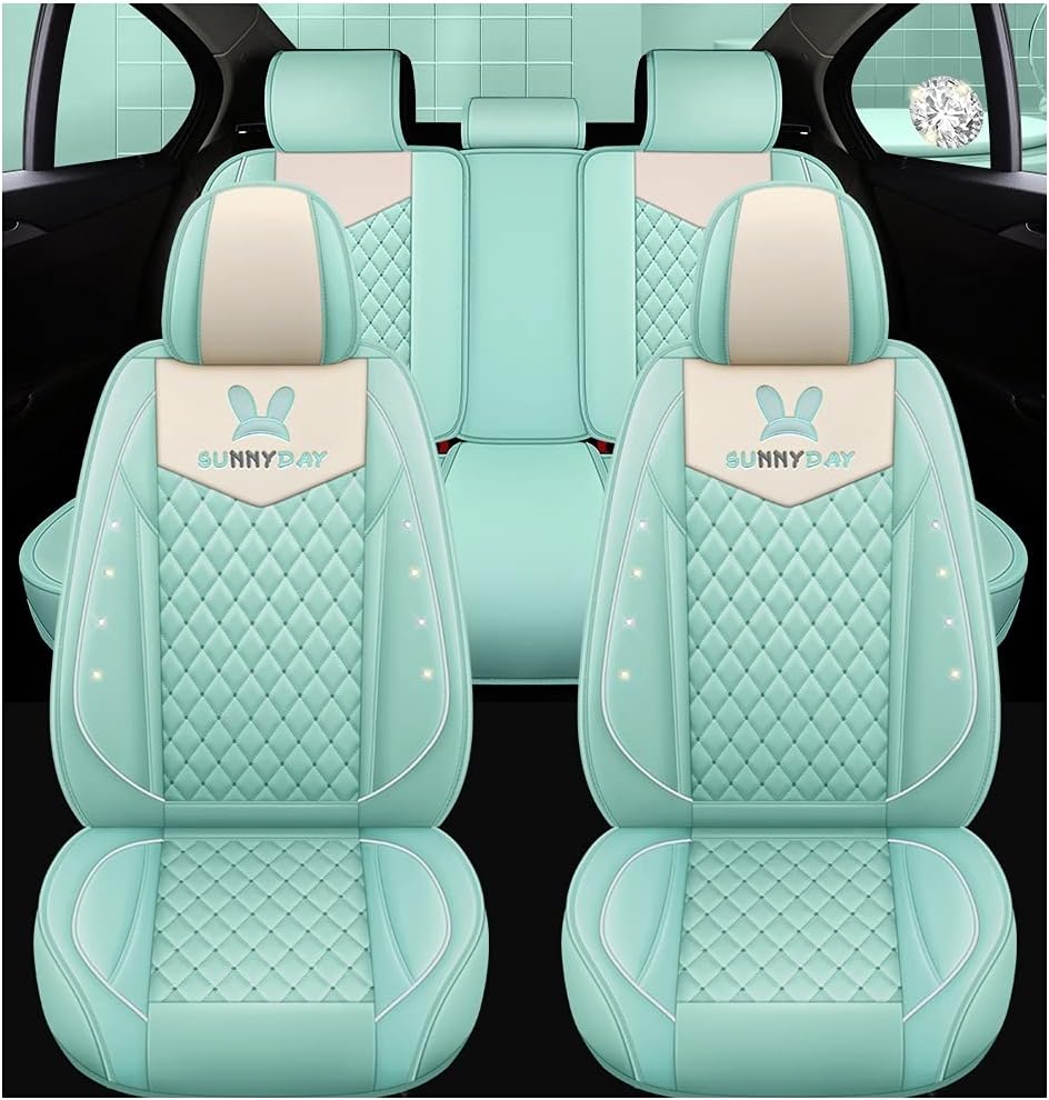Light Green Leather Car Seat Covers 5 Seats Full Set V59583