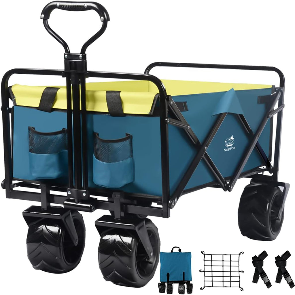 Red Heavy Duty Folding Beach Wagon Cart with Universal Wheels Adjustable Handle J451353
