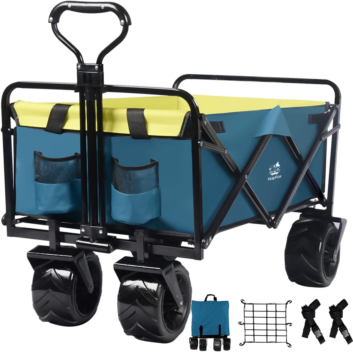 Red Heavy Duty Folding Beach Wagon Cart with Universal Wheels Adjustable Handle J451353