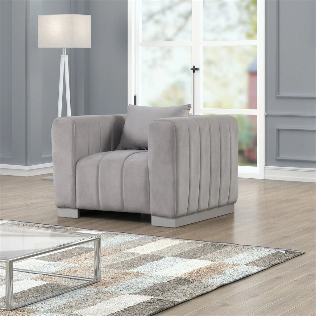 Light Gray Velvet 3 PC Sofa Loveseat Chair Set S928