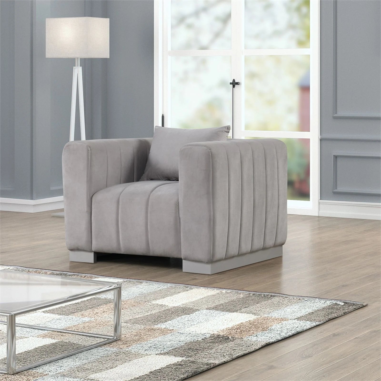Light Gray Velvet 3 PC Sofa Loveseat Chair Set S928