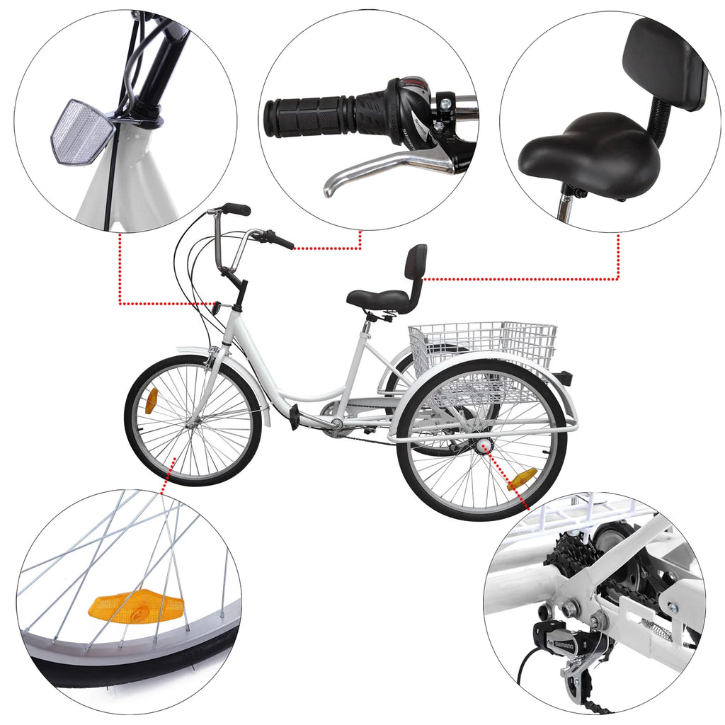 White 24" 3-Wheel Adult Tricycle Bike with Basket Y14376
