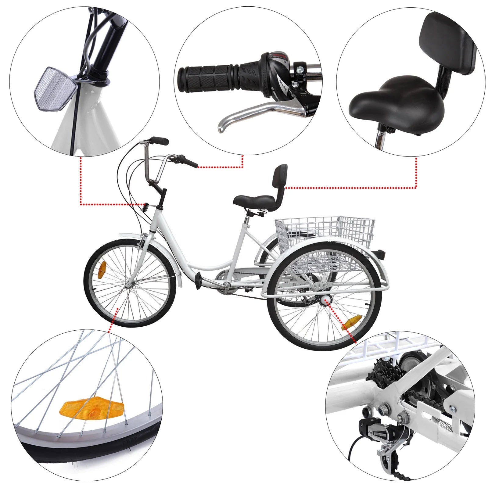 White 24" 3-Wheel Adult Tricycle Bike with Basket Y14376