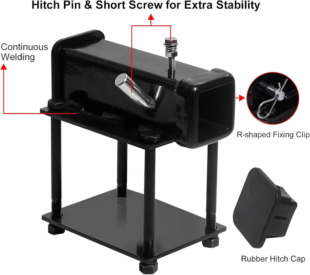 Bolt-on Bike Rack Carrier Hitch Receiver Adapter with Hitch Pin & Hitch Cover for 4-4.5 Beam, 2 Receiver Opening D4989