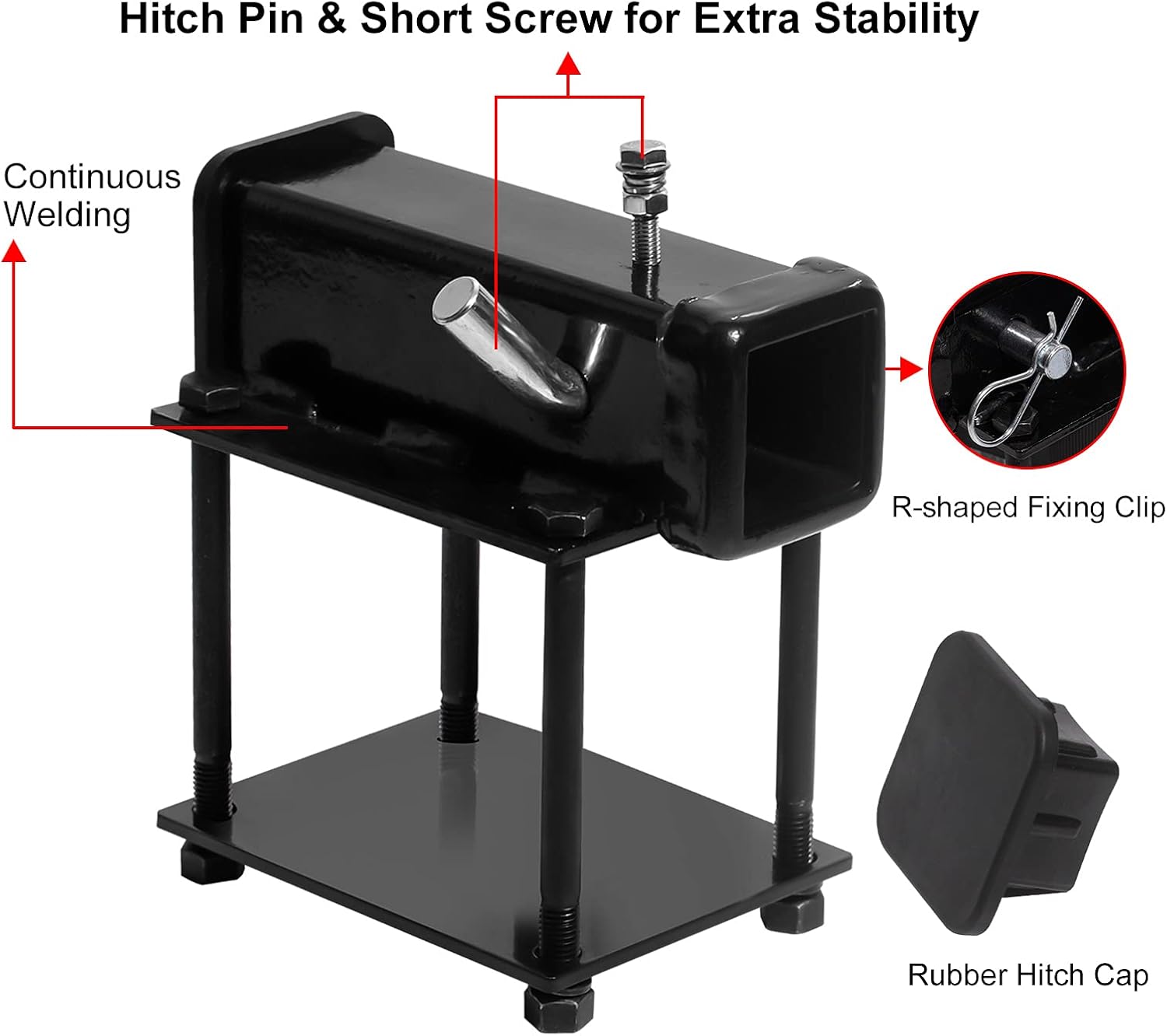 Bolt-on Bike Rack Carrier Hitch Receiver Adapter with Hitch Pin & Hitch Cover for 4-4.5 Beam, 2 Receiver Opening D4989