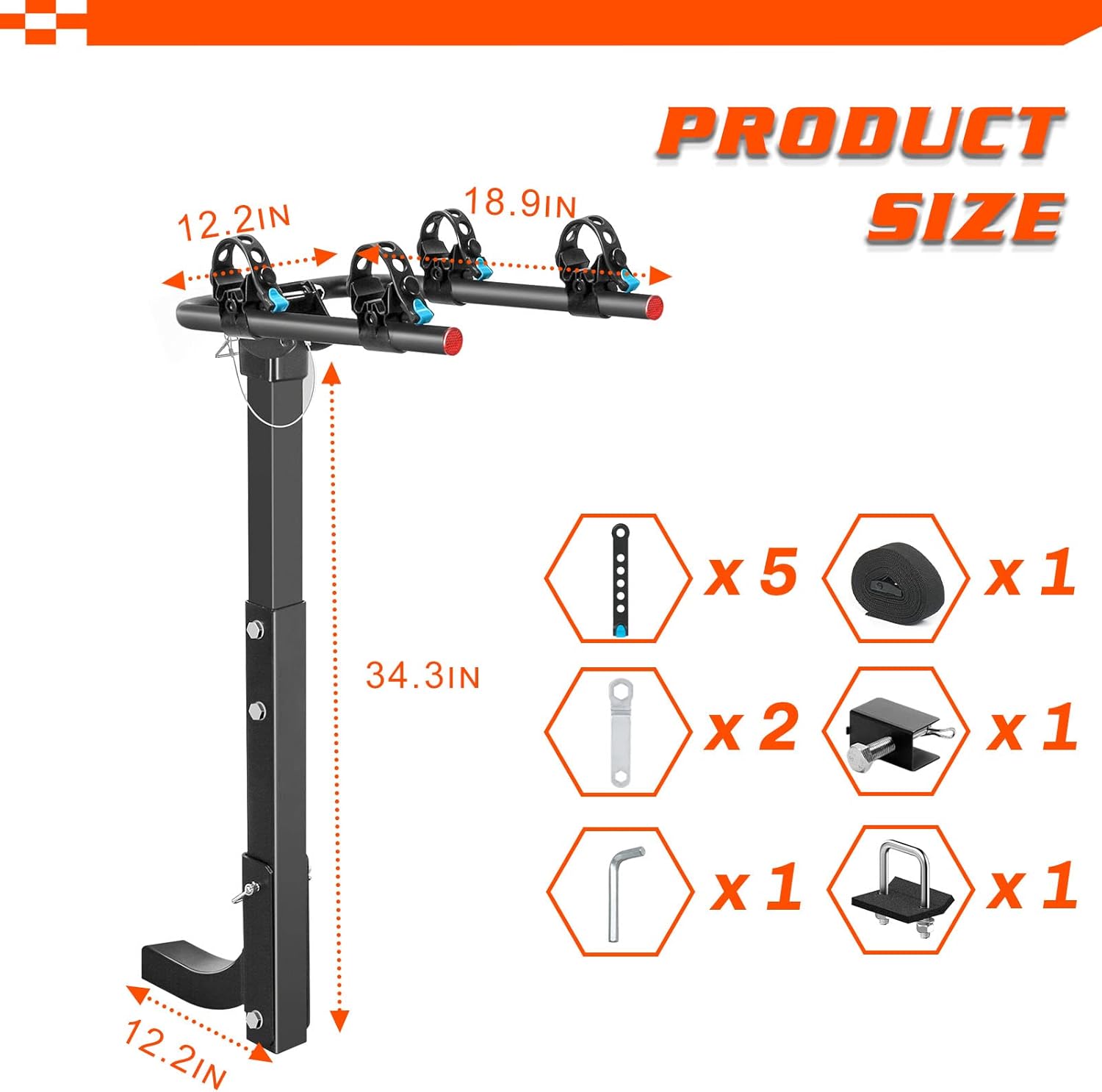 Hitch Bike Rack with Reflector and 2 Receiver, Heavy Duty Bicycle Carrier G29584