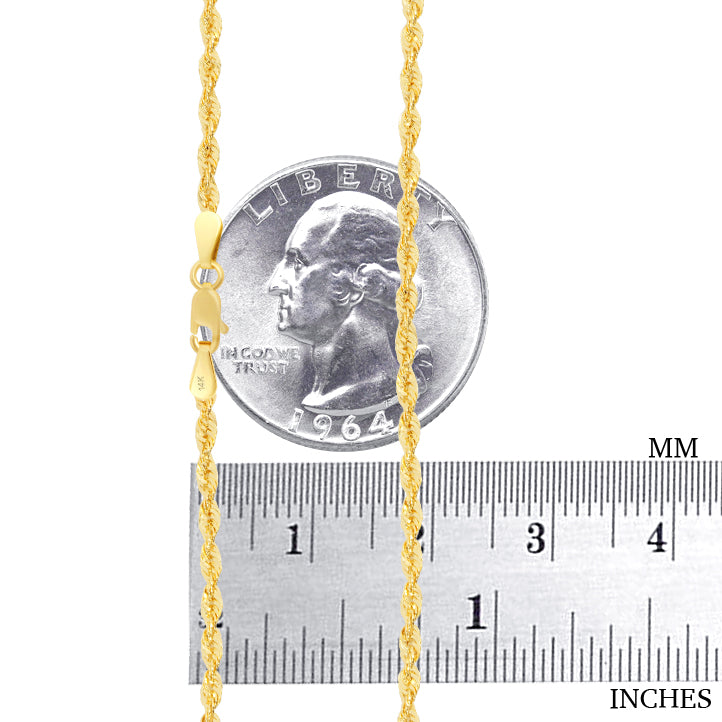 14k Yellow Gold 2.5mm Rope Chain Necklace S5770