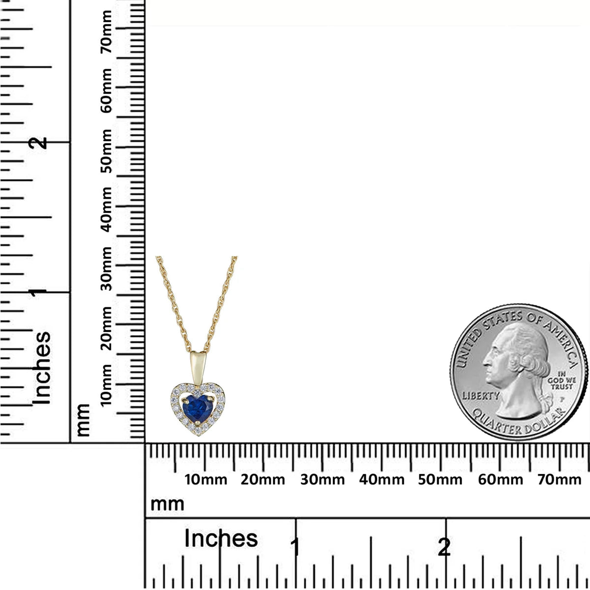 14K Yellow Gold Blue Sapphire CZ Heart Halo Pendant Necklace with 18" Chain Q280468