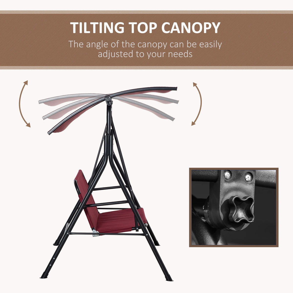 Red Steel Frame 3-Person Porch Swing with Stand E18333