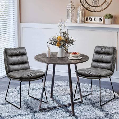 Faux Leather Side Chair Set of 2, Brown E615825