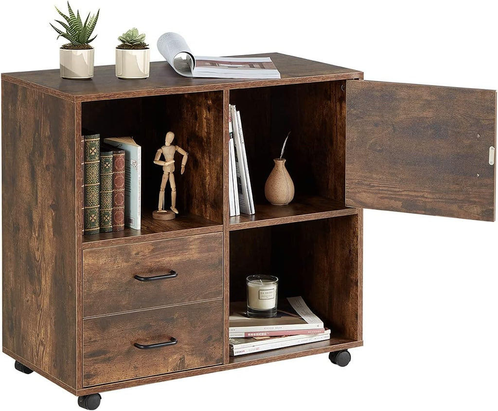 2 Drawers Mobile Wooden Lateral Filing Cabinet with Lockable Casters M89165