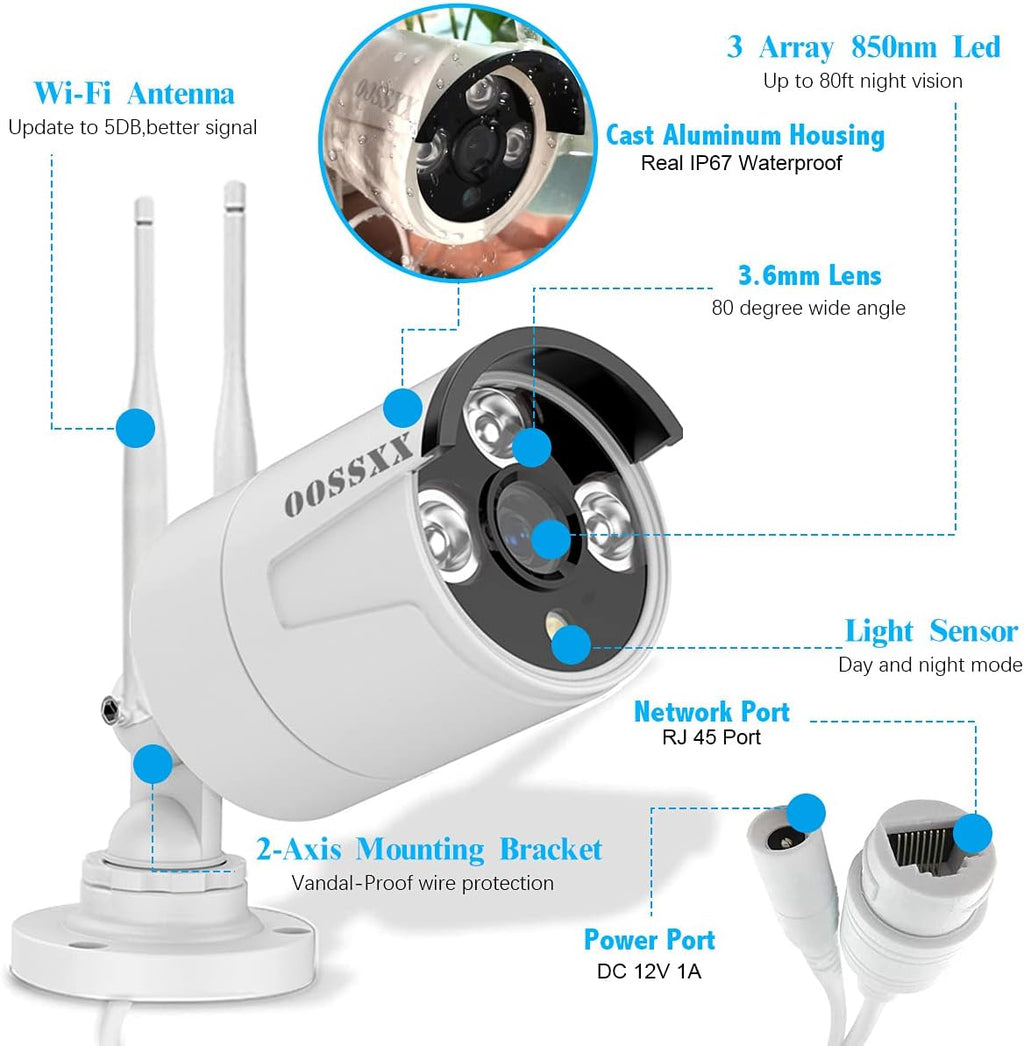 2K 3.0MP Wireless Security Camera System, 8 Channel NVR with 6TB HDD W92093