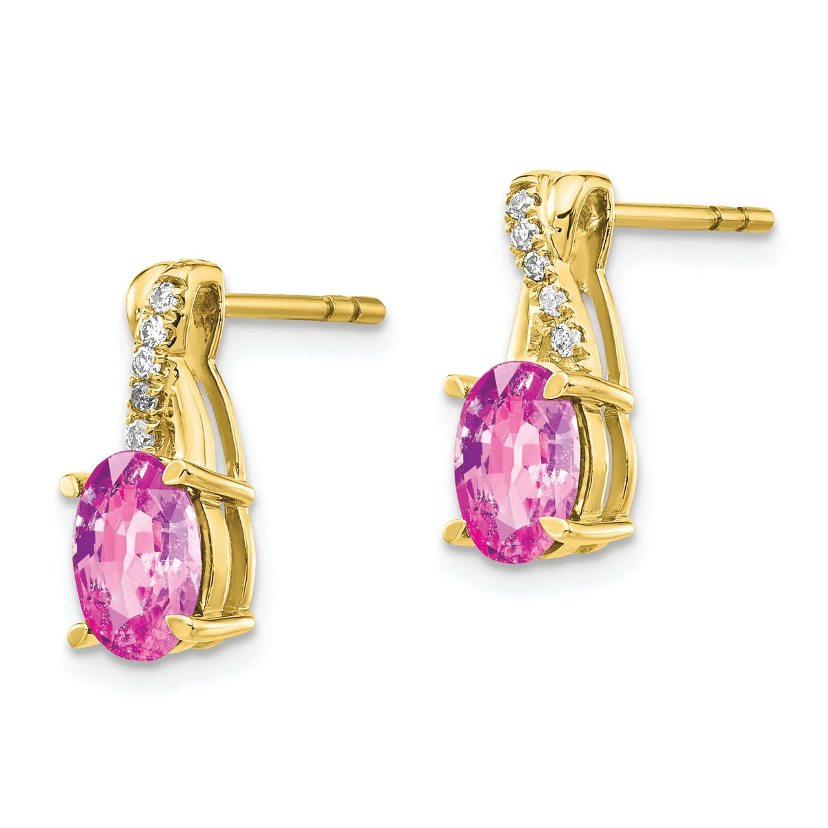 10K Yellow Gold Created Pink Sapphire and Diamond Earrings K194872
