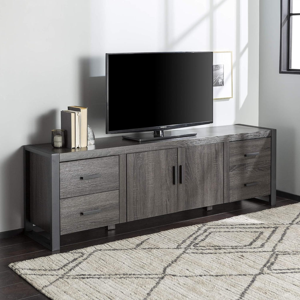 70 Inch Charcoal Wood TV Stand with Cabinet Doors E16764