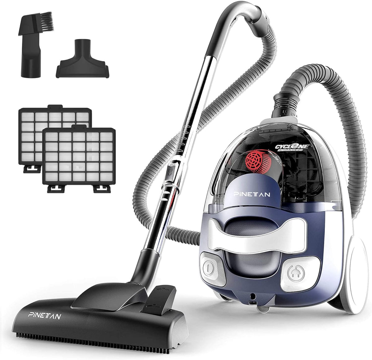 Ocean Blue Bagless Canister Vacuum Cleaner with Double HEPA Filtration E8812