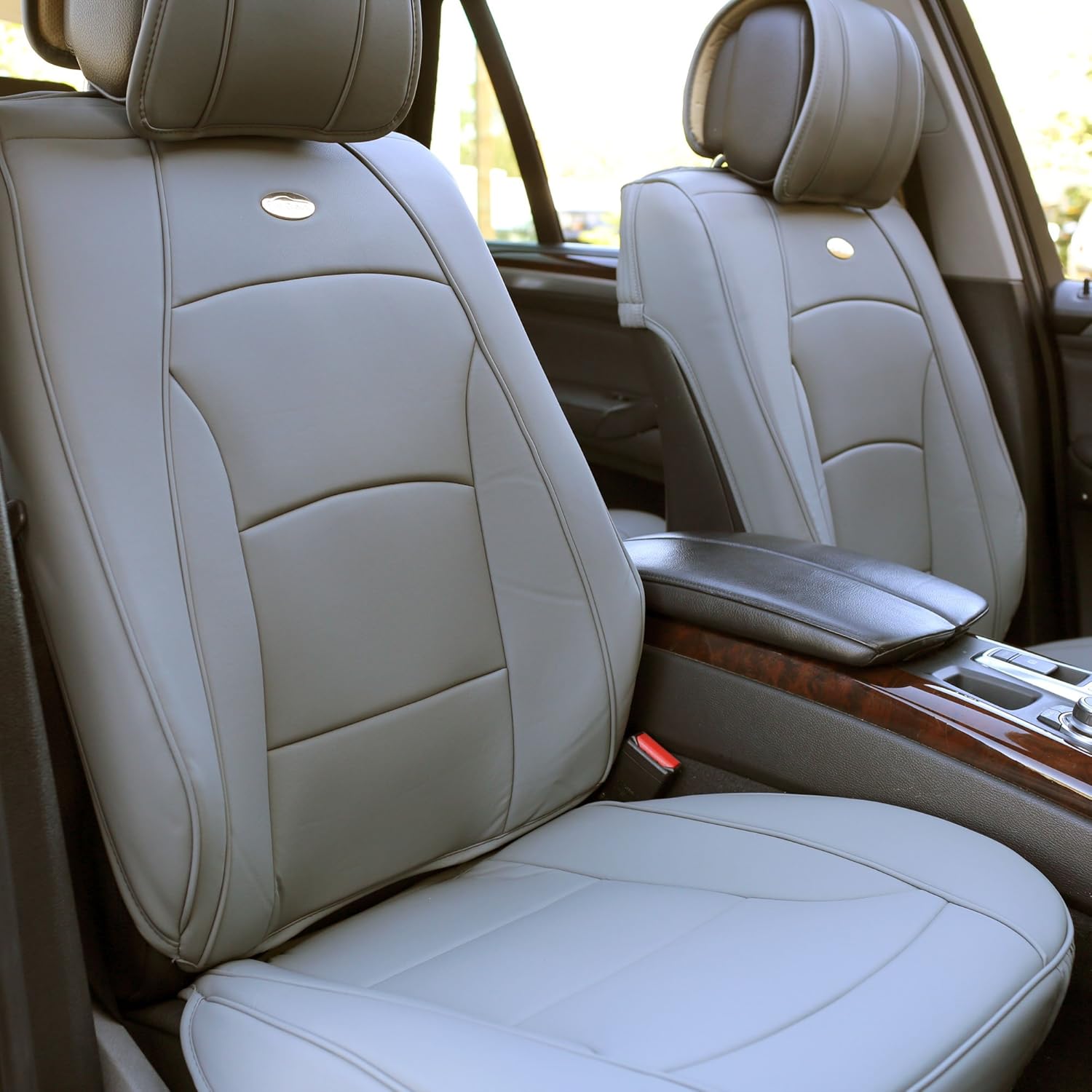 Faux Leather Car Seat Covers Front Set Solid Gray L3785