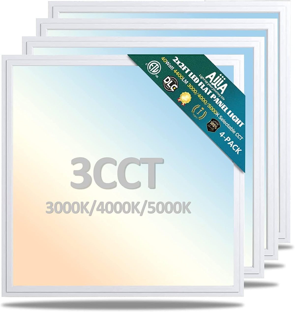 2x2FT LED Flat Panel Light, Selectable CCT, Dimmable, 40W 4000LM, 4Pack O148