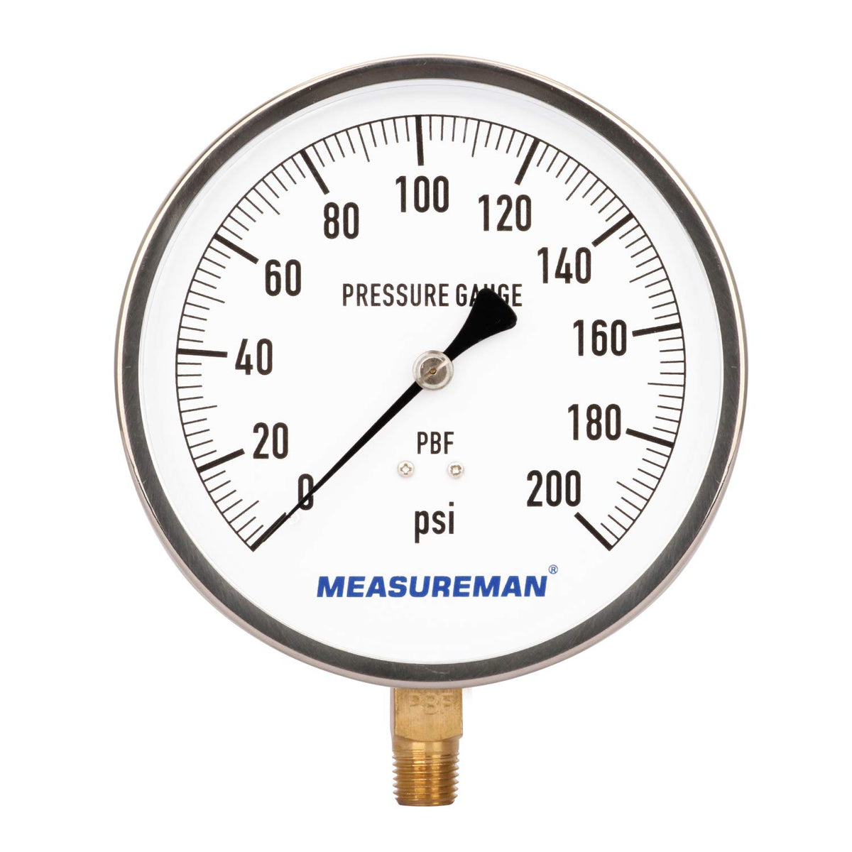 304 Stainless Steel Case Pressure Gauge, 0-200Psi, 4-1/2 Dial Size, 1/4 NPT Lower Mount C7686