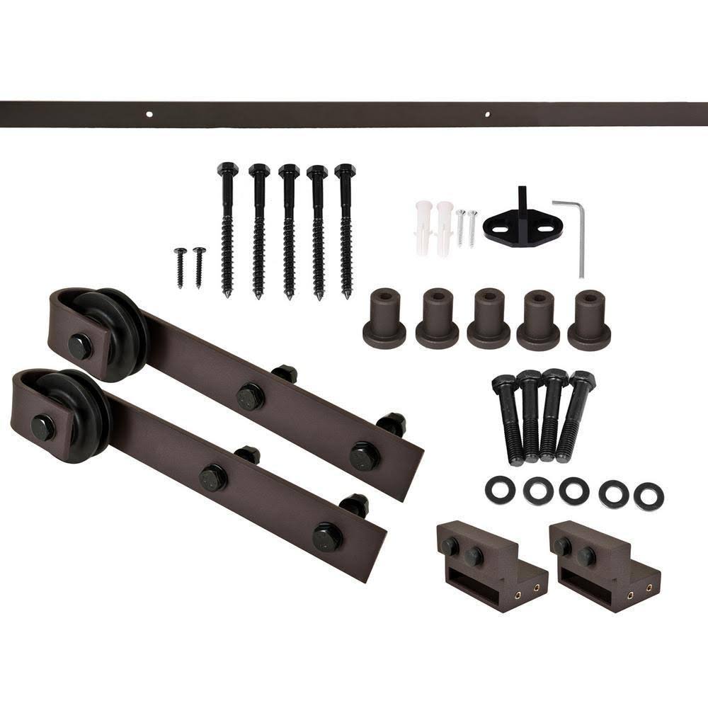 24 in. x 84 in. Weather Oak Stained Solid Pine Wood Interior Sliding Barn Door with Hardware Kit U743706