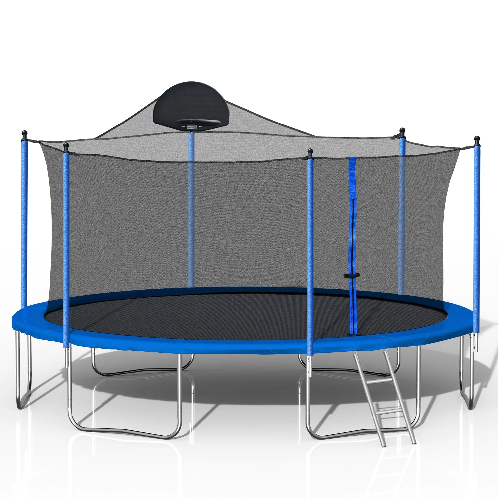 14FT Outdoor Trampoline with Basketball Hoop, Ladder and Safety Enclosure Net T321