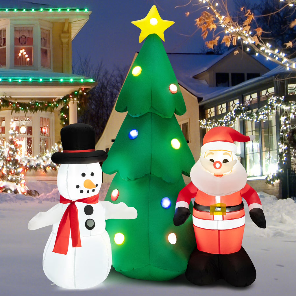 6FT Inflatable Christmas Tree & Santa Claus w/ LEDs & Air Blower Yard Decoration G34577