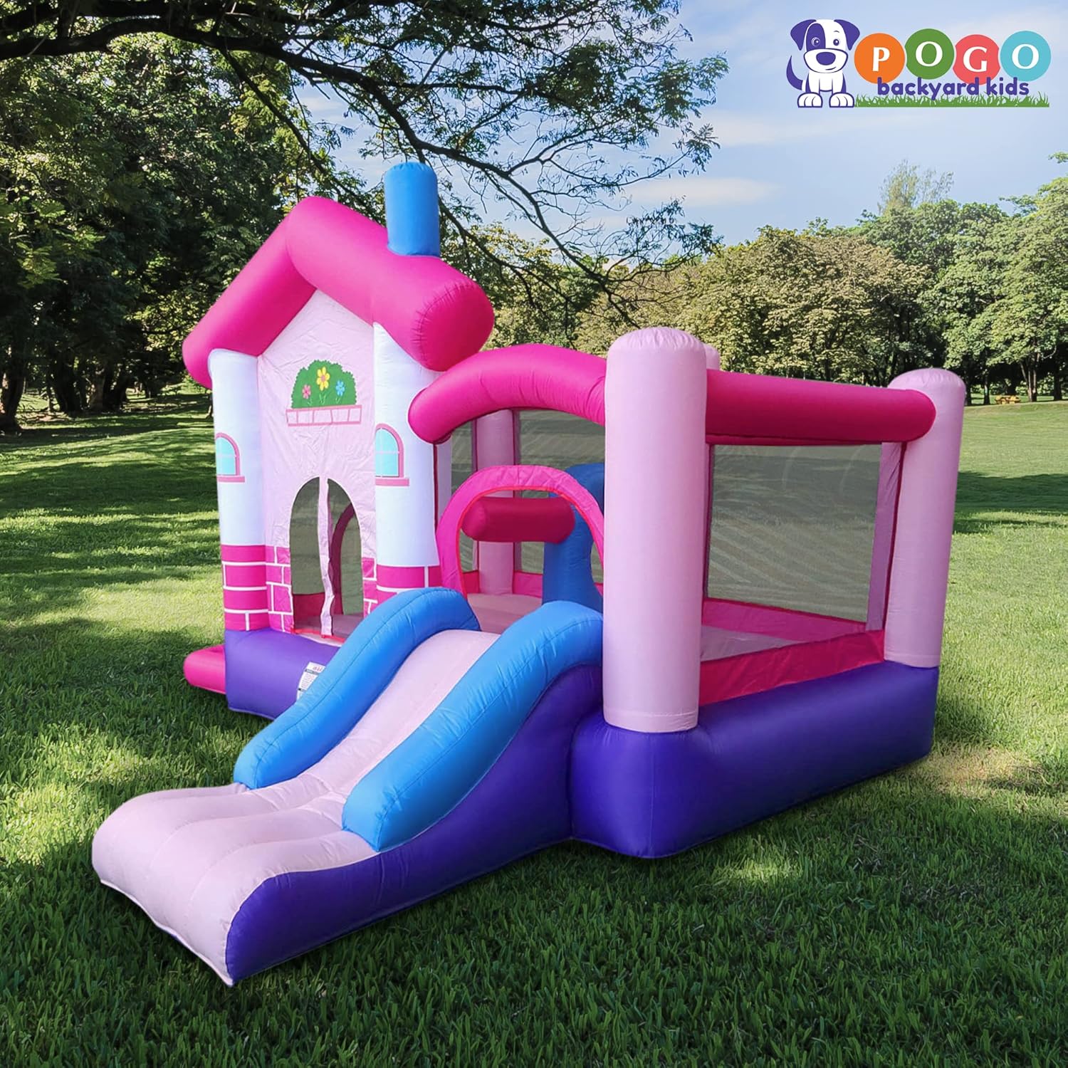 Pink Inflatable Bounce House with Slide, 12.5' x 10.5' Play Area, 7.9' Tall I268782
