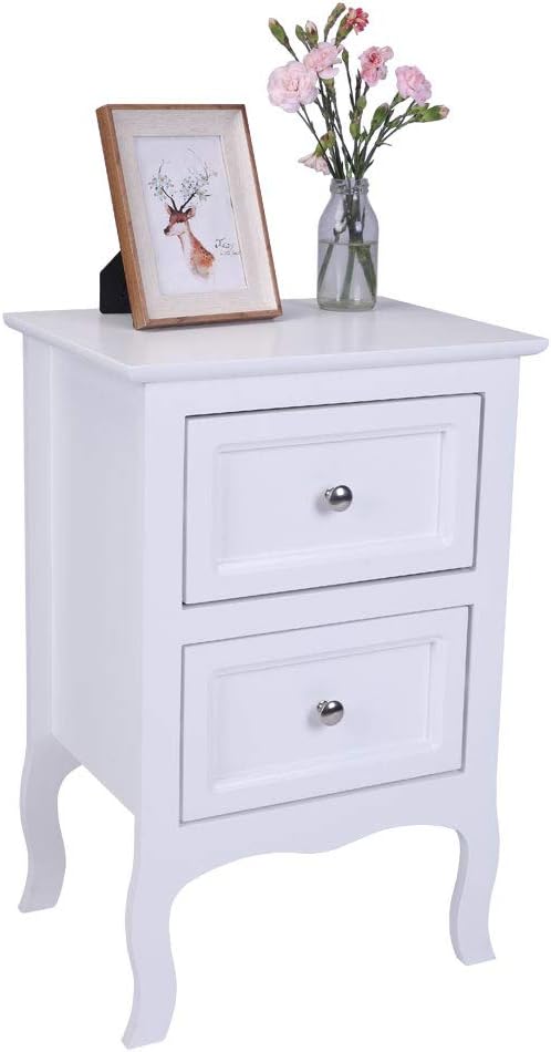 White Wooden Nightstand Set of 2 with Two Drawer R696029