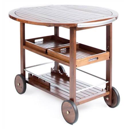 Farmhouse Cottage Acacia Wood Bar Cart with Drop Leaf X138