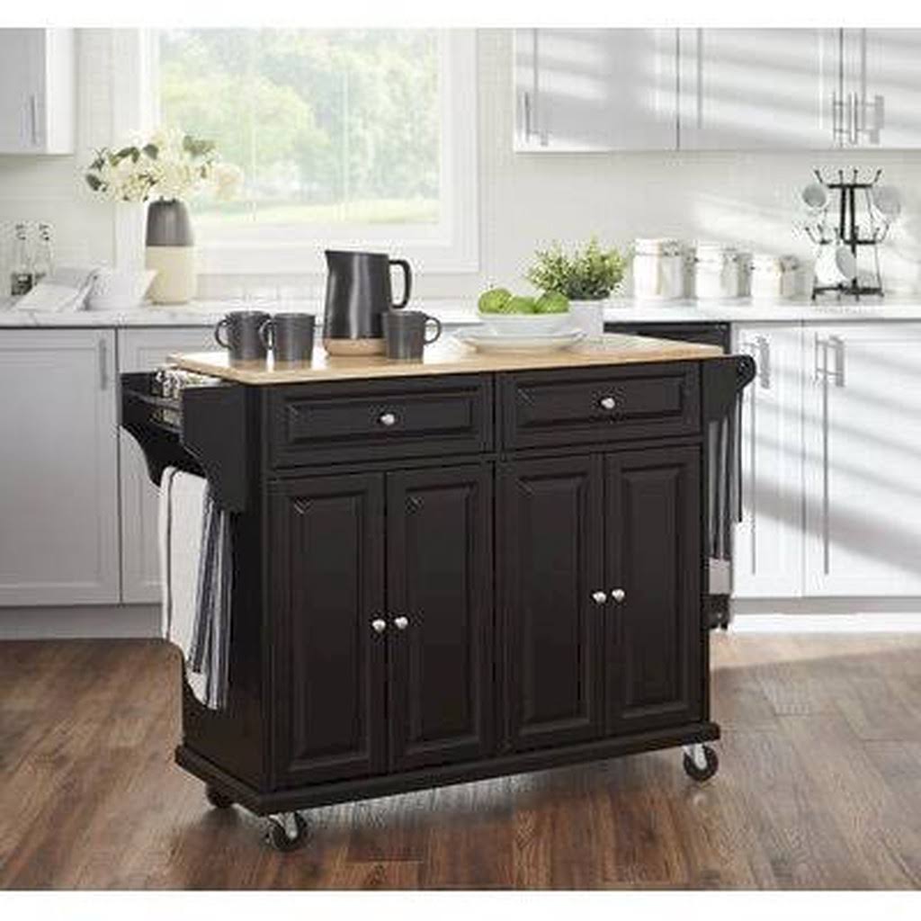 Black Kitchen Cart with Solid Wood Top O84277