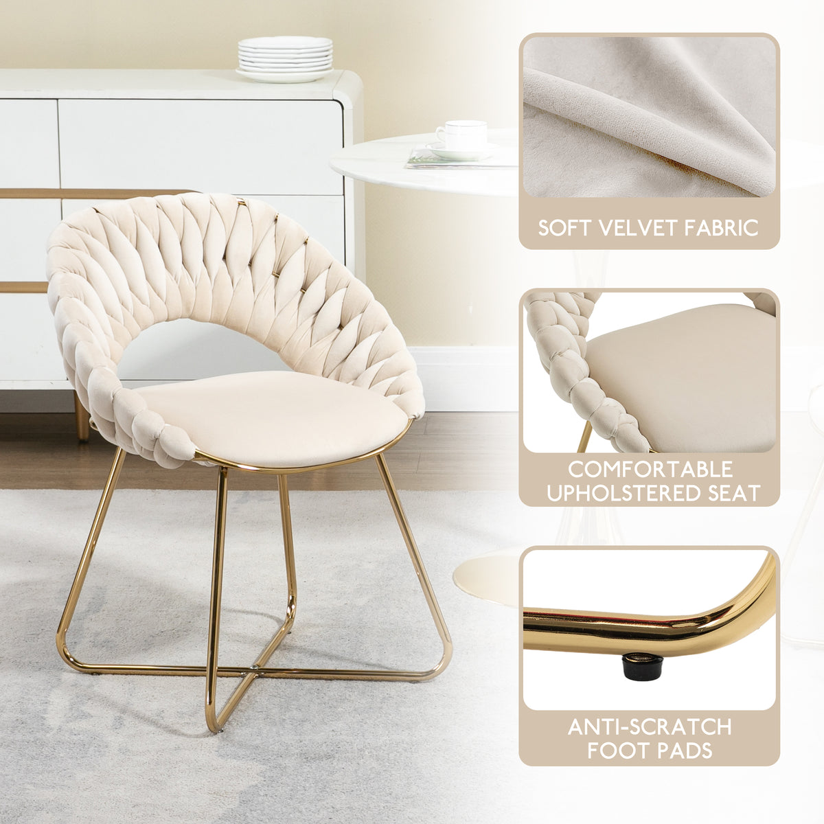 Velvet Accent Chairs Set of 2 with Gold Legs D338473