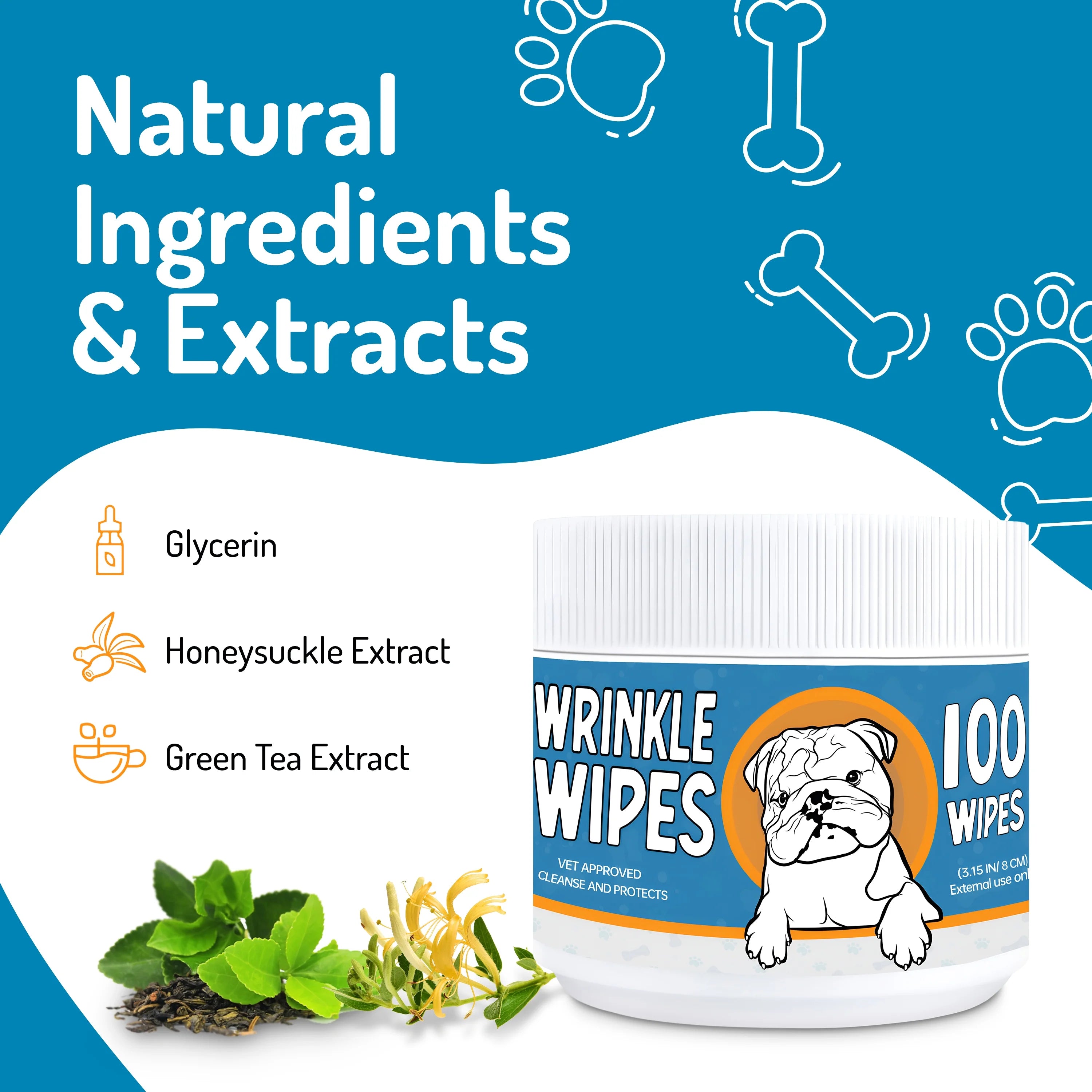 100 Count Dog Wrinkle Wipes for French Bulldog, English Bulldog, Pugs P166531
