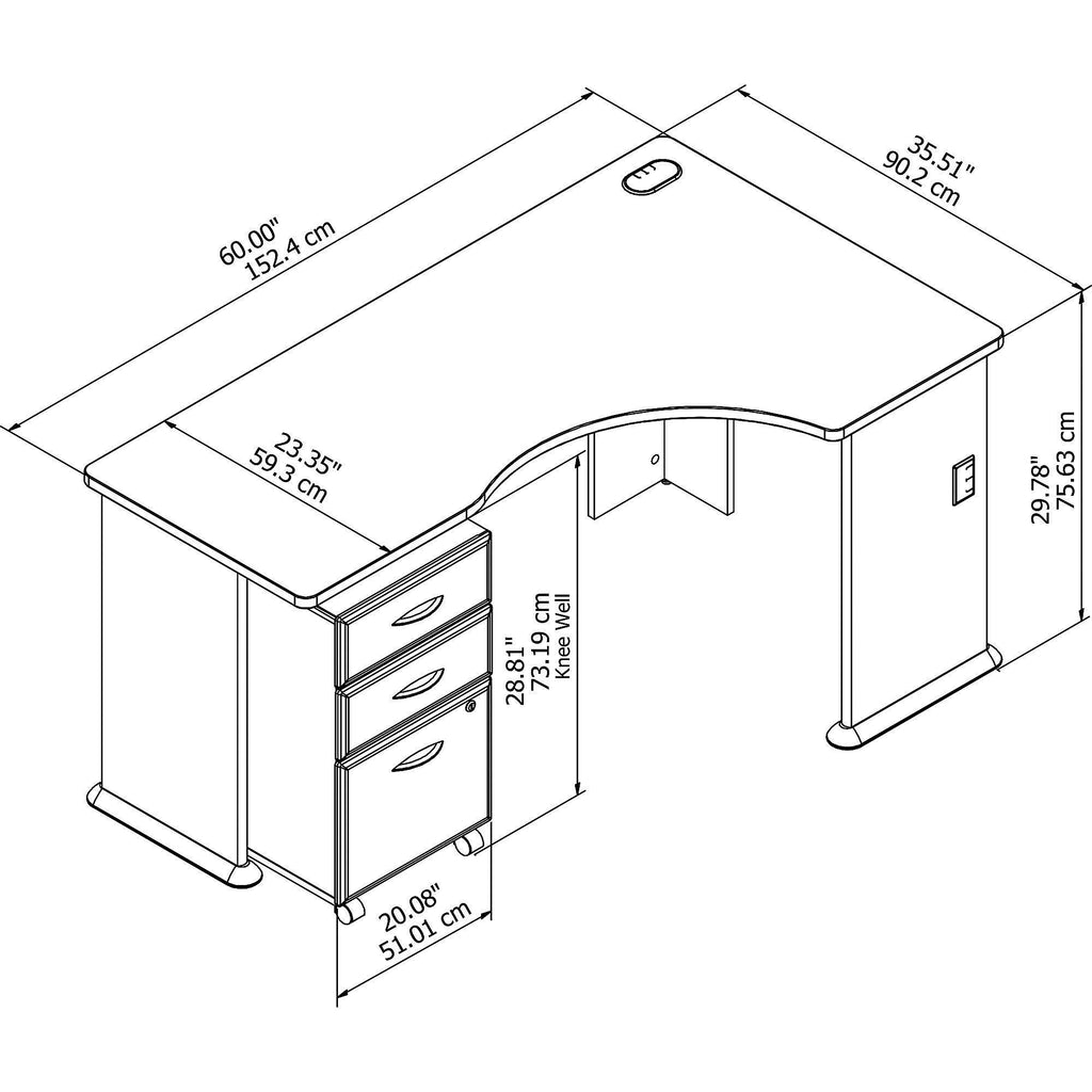 Right Corner Desk with Mobile File Cabinet Slate White Spectrum C5802
