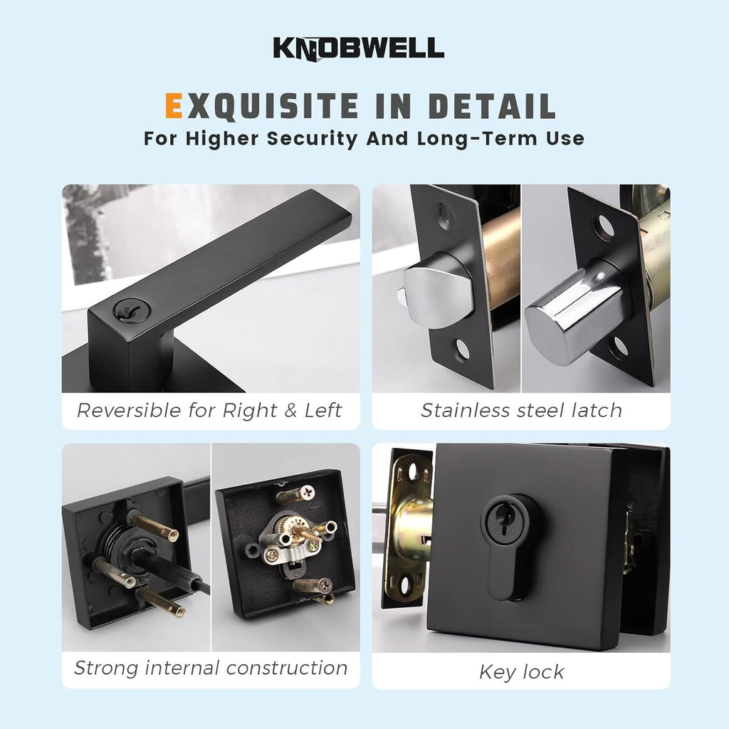 Matte Black Solid Steel Entry Door Handle Set with Deadbolt and Lever, Pack of 2 N3091