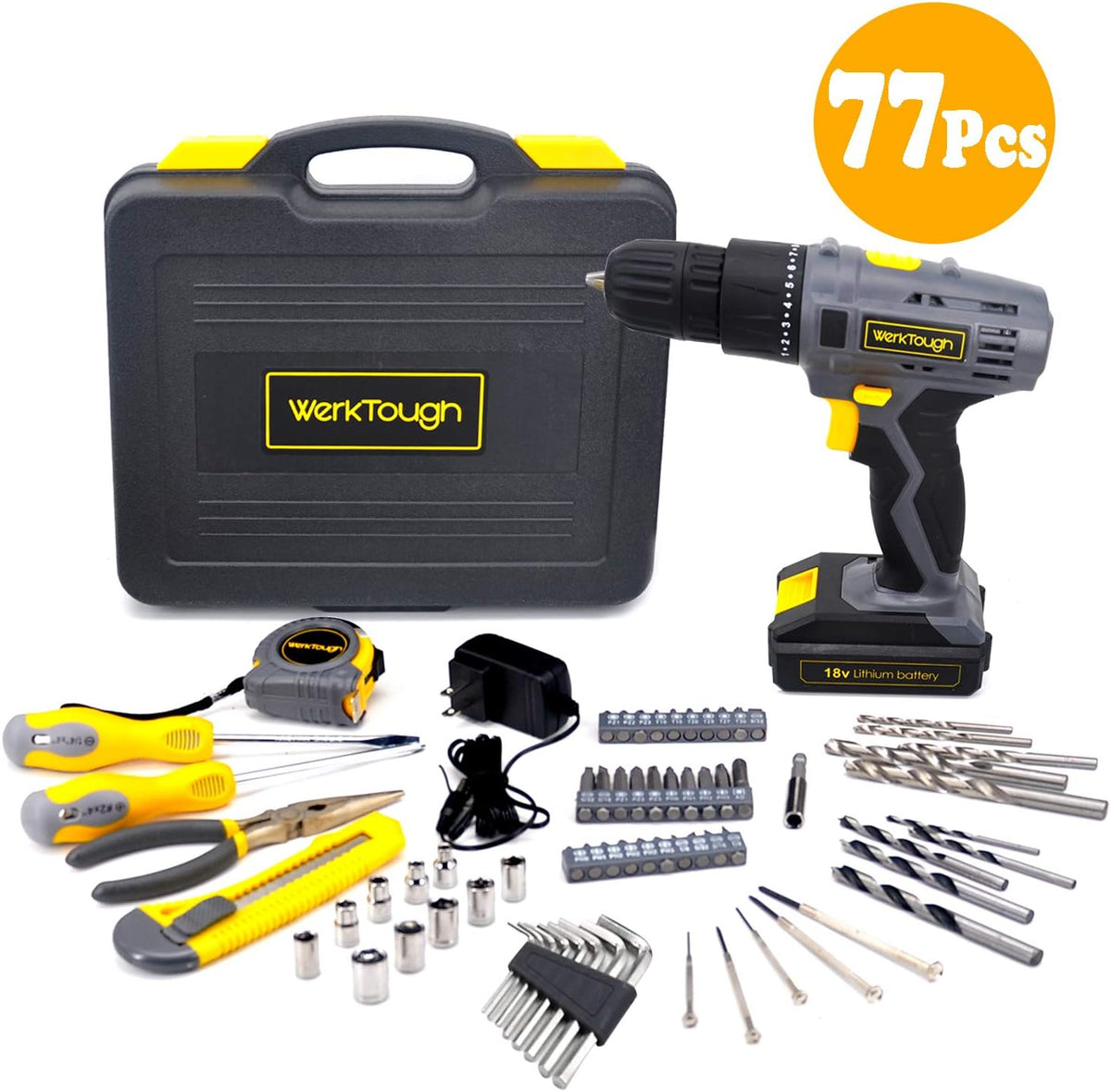 77PCS 18/20V Cordless Drill Screwdriver Tool Set E58139