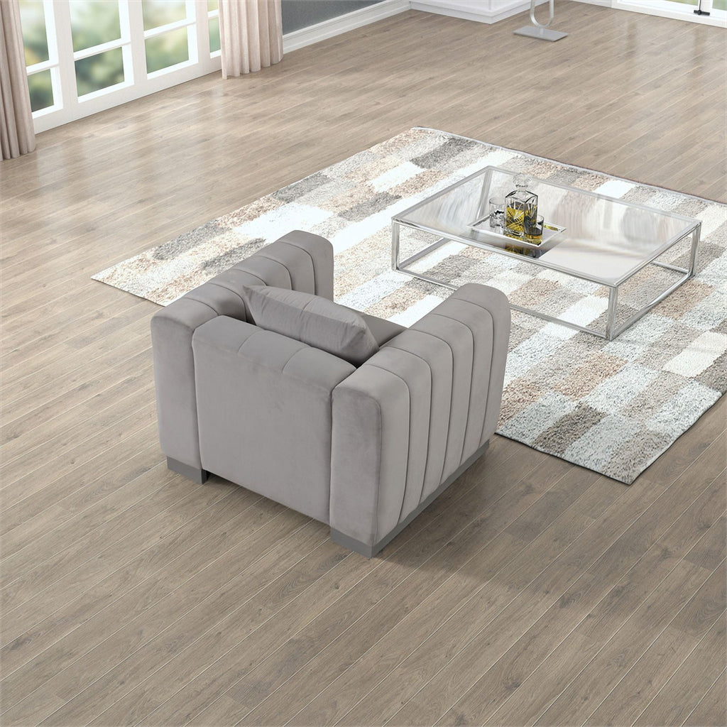 Light Gray Velvet 3 PC Sofa Loveseat Chair Set S928