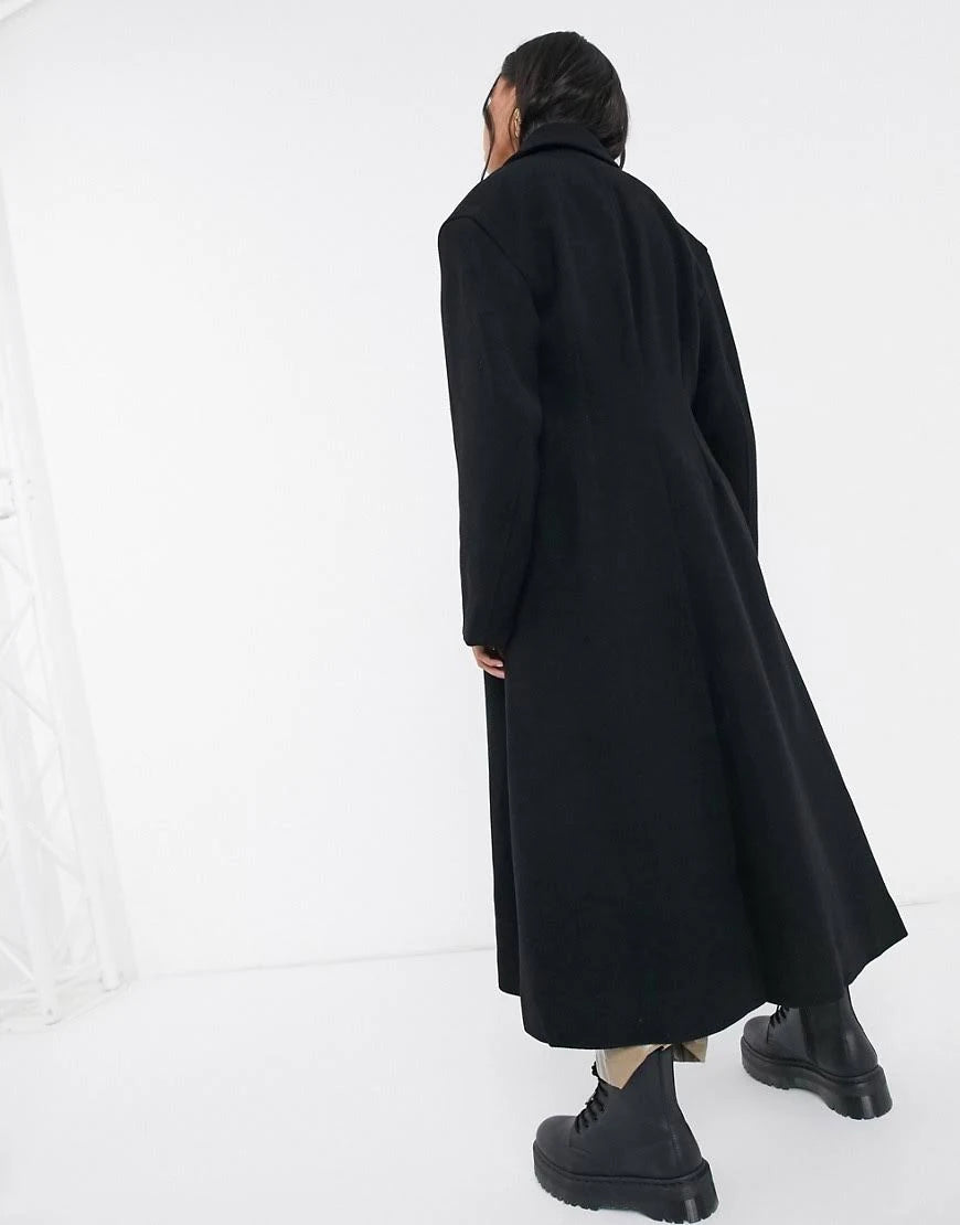 Black Longline Wool Coat C52167