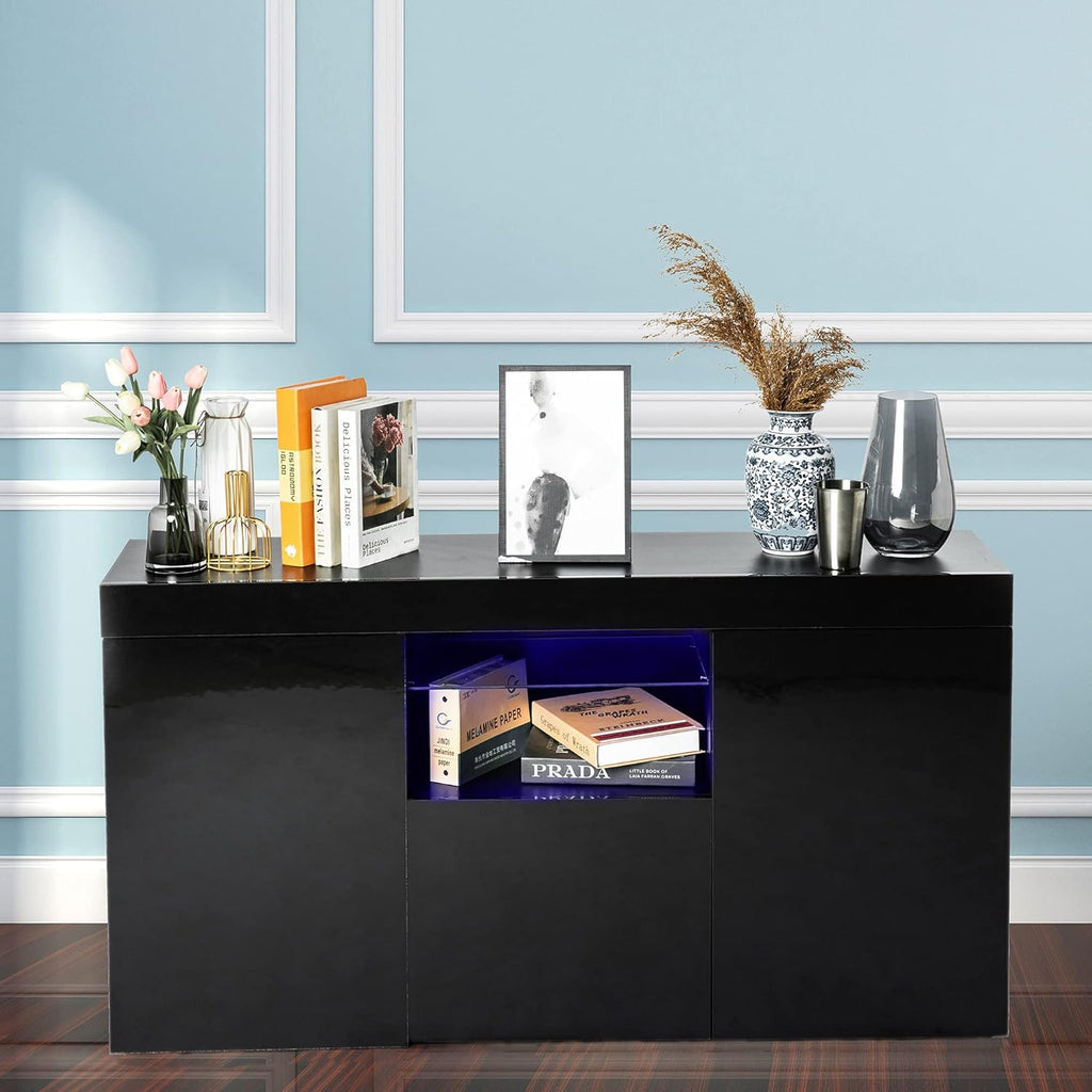 White 3 Door Sideboard Buffet Storage Cabinet with LED Light F919