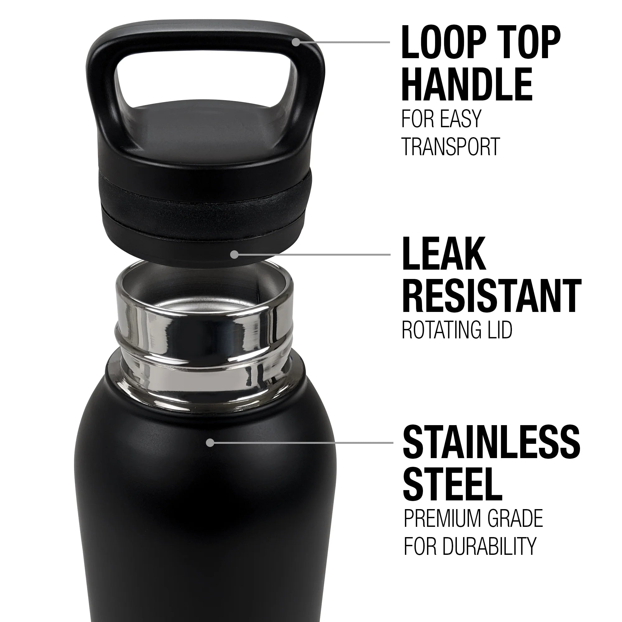 24 oz Vacuum Insulated Stainless Steel Canteen Water Bottle with Loop Cap A265