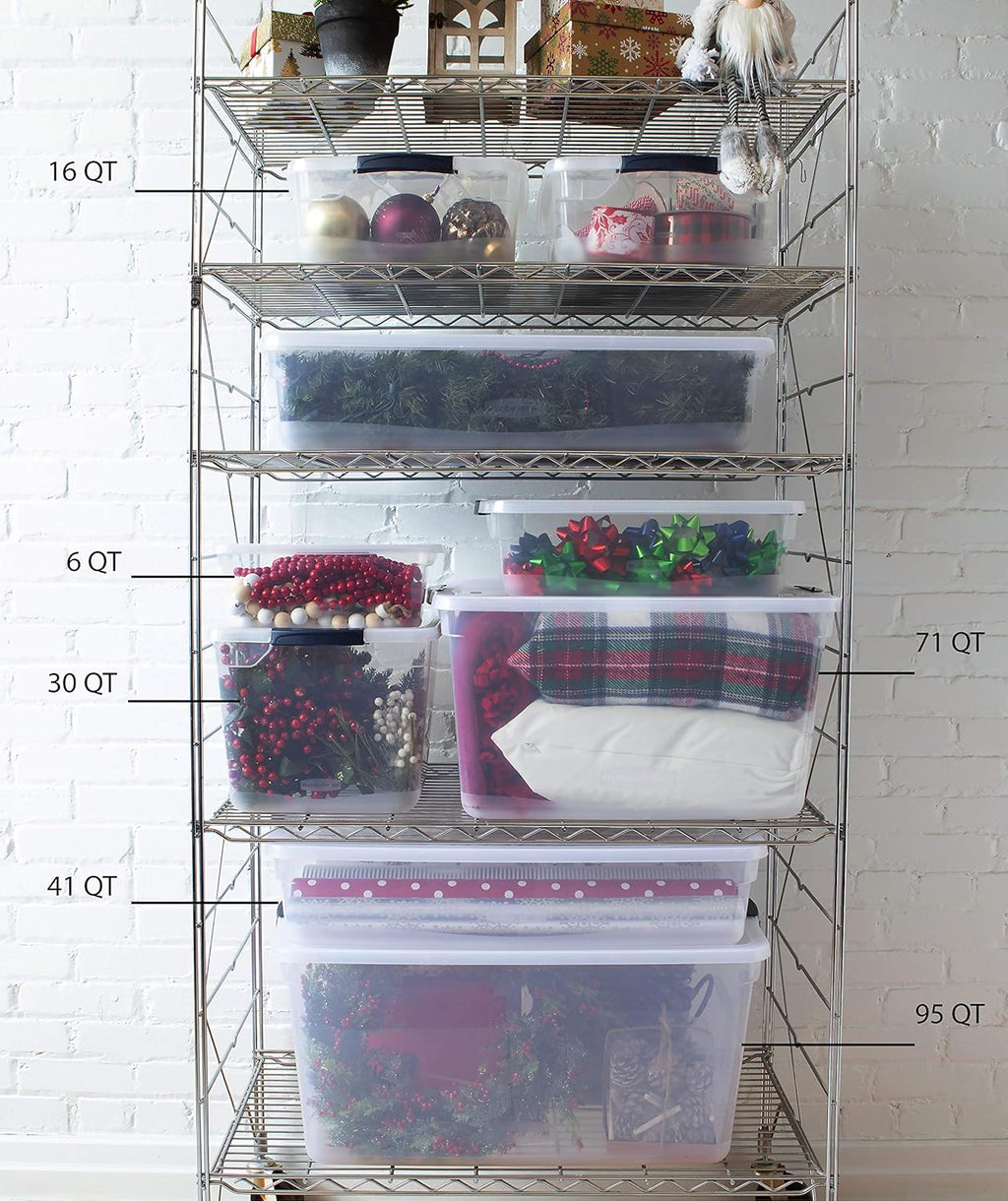 Clear 41 QT Pack of 4 Stackable Plastic Storage Containers with Latching Lids C69420