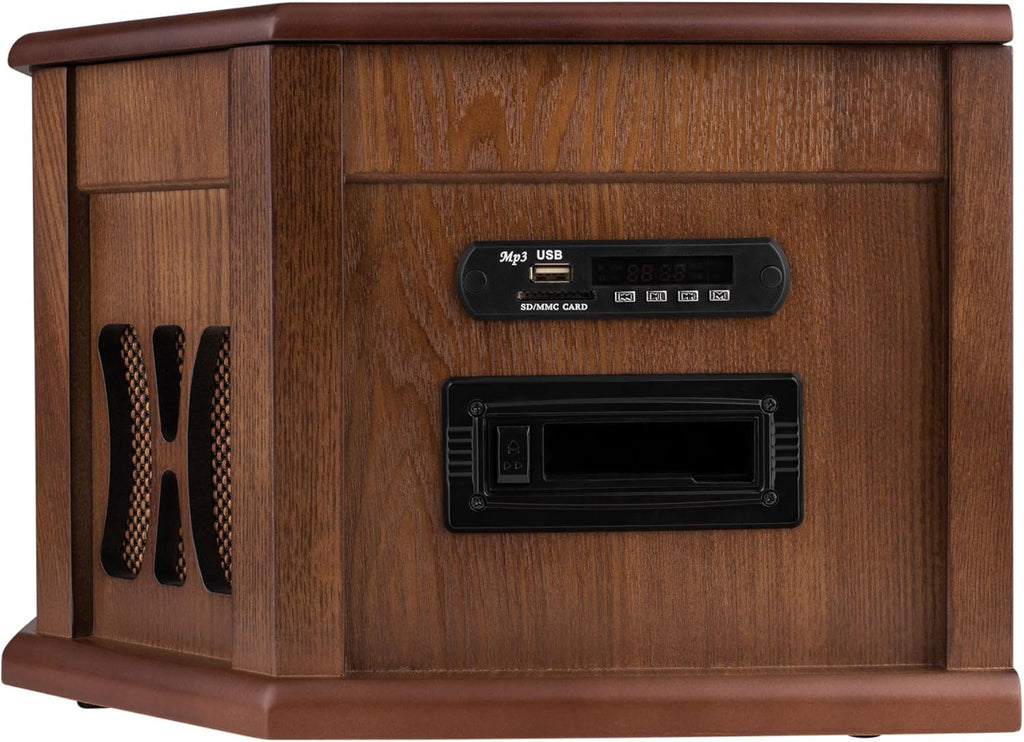 8-in-1 Natural Wood Turntable Stereo System with Bluetooth E374